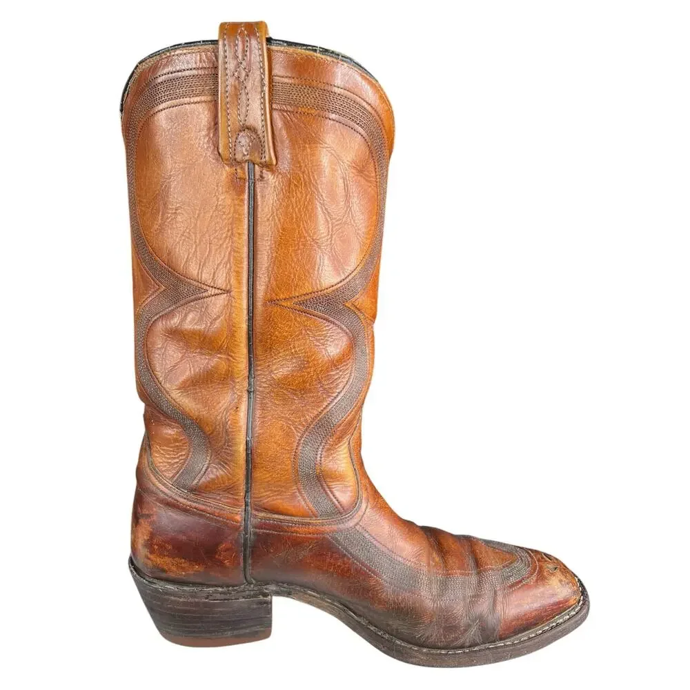 Vintage Men’s Dan Post Narrow Embossed Brown Leather Cowboy Boot Size US 10.5 B